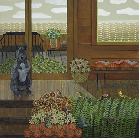 Pearl on the Porch with Flowers