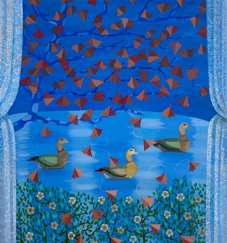 Egyptian Geese and Gingko Leaves