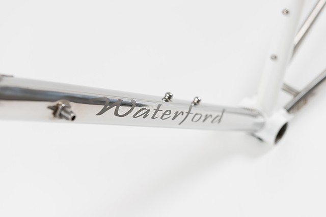 "Waterford" Sandblasted into the polished Stainless down tube