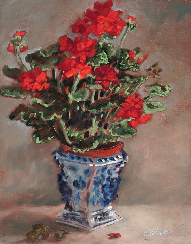 Geraniums In Vase
