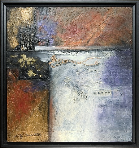 Abstract Painting Mixed Media with Metals and Silk