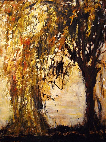 Contemporary Weeping Willow Oil  & Enamel Painting