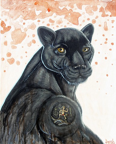 Art, Painting, Tattoo, Panther, Mullet, Acrylic, Oil Sticks, Pascal Leo Cormier, Payazo, Montreal, Egypt, Coffee