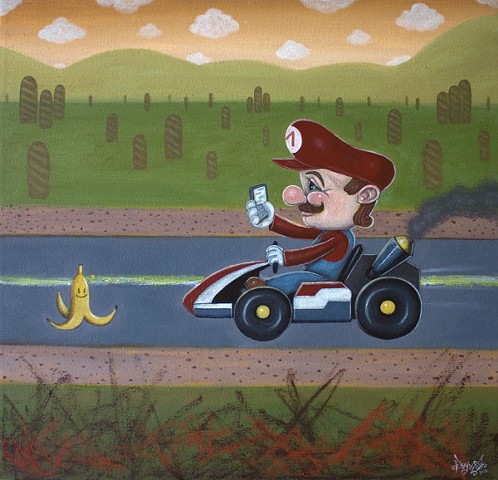 Art, Painting, Pascal Leo Cormier, Payazo, Nintendo, Mario, Mario Brothers, Mario Kart, Texting and Driving