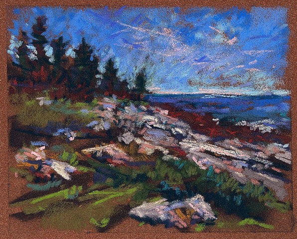 Pastel Landscape Maine Coast Ocean Rocks