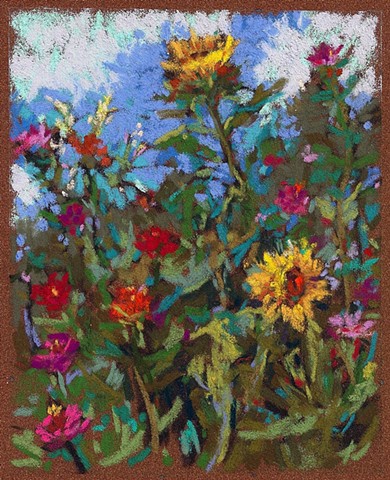 Summer Garden IV (Sunflowers & Zinnias)_5.5 x 4.5