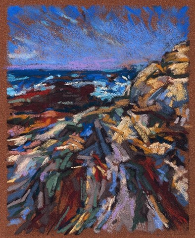 Pastel drawing landscape Maine Coast Rocks 