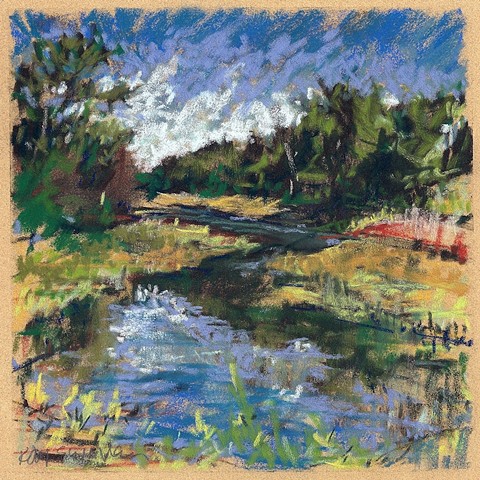 Maine summer marsh pastel drawing