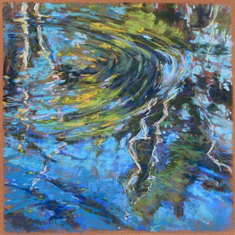 Ripple pastel drawing, river reflection