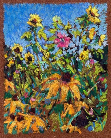 Black Eyed Susans & Sunflowers, 5x4" (sold)