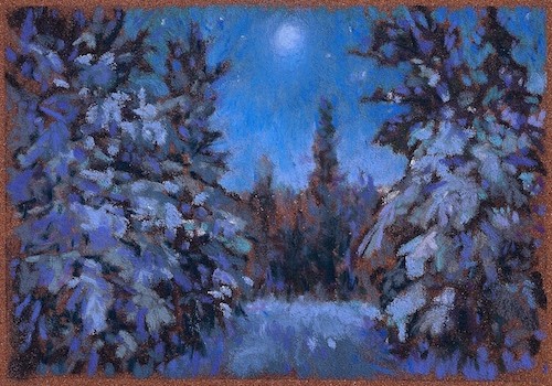 Snowy Nocturne with Moon_4x5.5