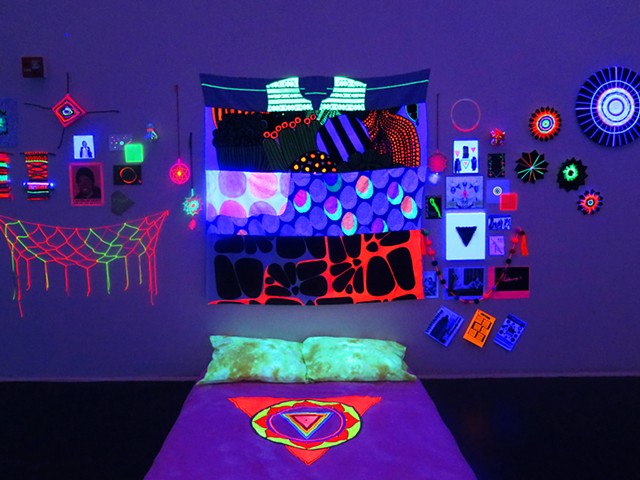black light glow installation queer contemporary art inner space weaving