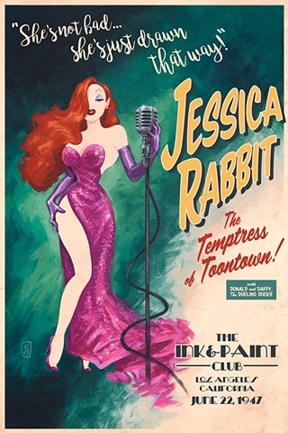 jessica rabbit at the ink & paint club by stephen andrade print poster acrylic painting fake gig poster gallery1988 g1988 who framed roger rabbit animation 2020