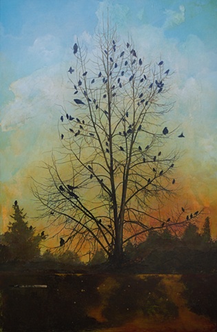 painting of a tree at sunset, British Columbia nature