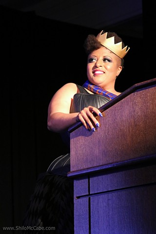 Emcee Alotta Boutté,  International Ms. Leather and International Ms. Bootblack competition, San Jose, 2019