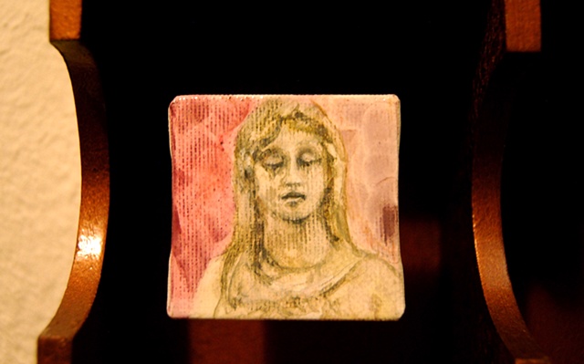 Miniature oil painting, England, shadow box, statue study by Jessica Schramm