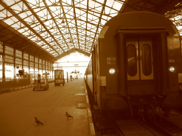train station sepia