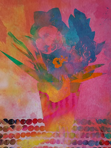 "Flowers in Vase Series- Pink/Orange Ink