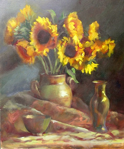 Sunflowers and Brass