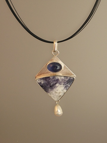 Sterling Silver, Stones:  Iolite, Scapolite, Chinese Fresh Water Pearl
