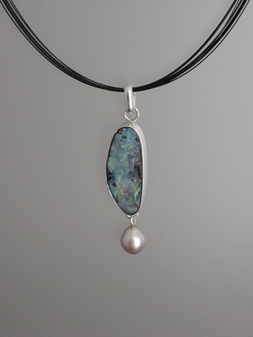 Sterling Silver, Stones:  Boulder Opal, Chinese Fresh Water Pearl