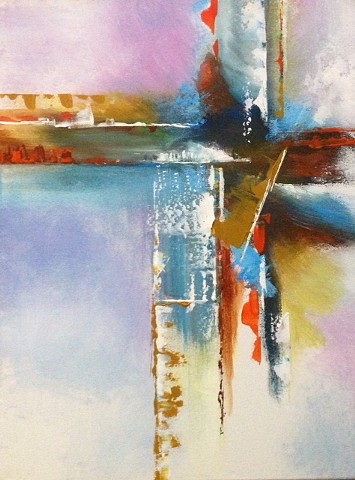 Original acrylic on canvas abstract using cruciform composition