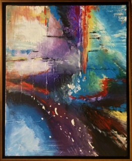 Abstract. acrylic on canvas painting, jewel tones, dramatic