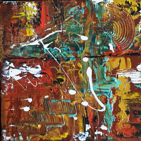 Colorful, heavily textured, acrylic, abstract,painting, framed