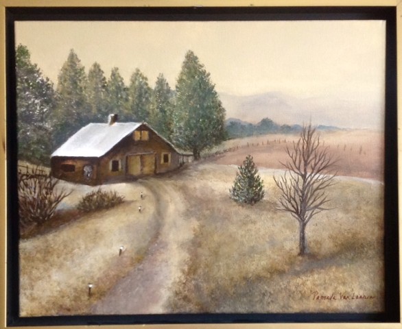 Original, acrylic on canvas rural, landscape, horse barn 