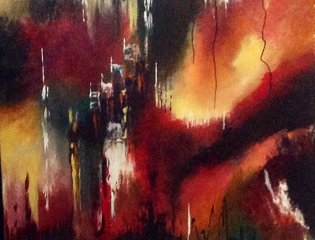 abstract. acrylic on canvas, red tones, texture