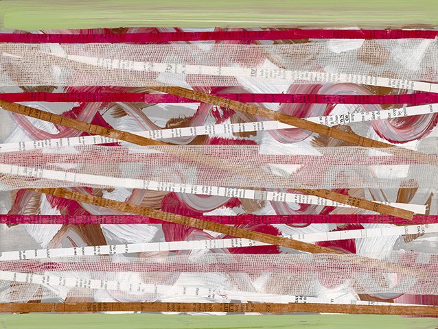 Shredded Paper and Gauze on Painted Aluminum Panel, Collage, Acrylic