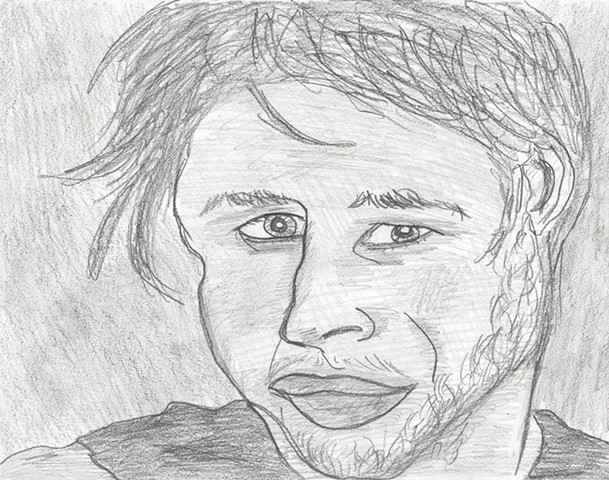 Pencil drawing of a young man with a beard by Christopher Stanton