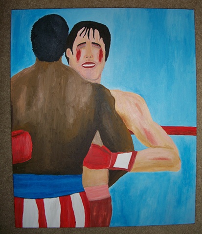 Acrylic painting of the fight between Rocky Balboa (Sylvester Stallone) and Apollo Creed (Carl Weathers) from the film Rocky by Christopher Stanton.