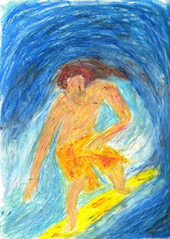 Oil pastel drawing of a surfer by Christopher Stanton