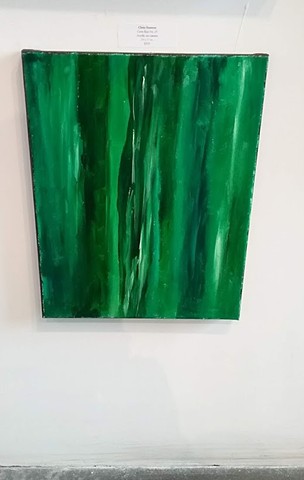Green abstract acrylic painting by Christopher Stanton at Bergamot Station