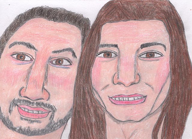 Colored pencil portrait drawing of a couple by Christopher Stanton 