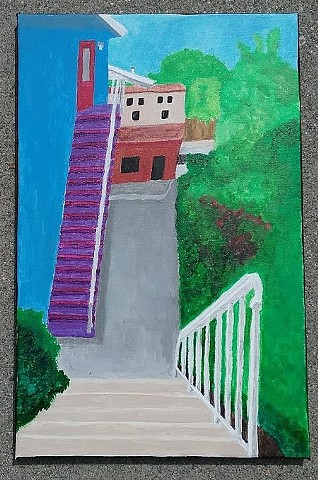 Acrylic painting of Beethoven Street in Mar Vista by Christopher Stanton