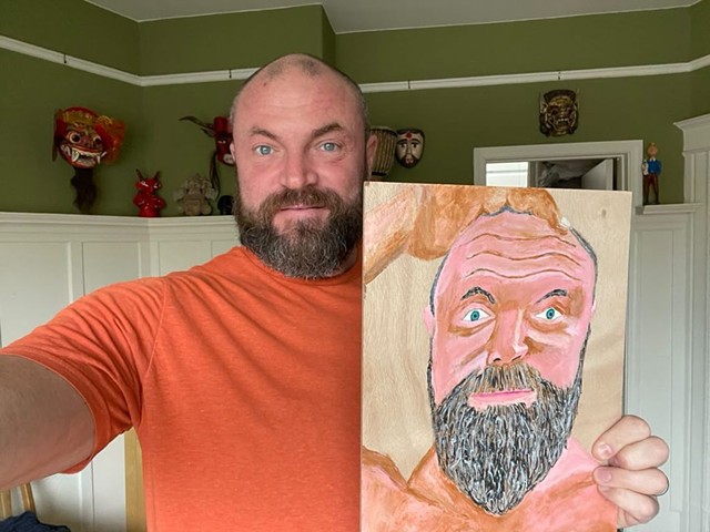 Portrait painting of cartoonist Justin Hall by Christopher Stanton