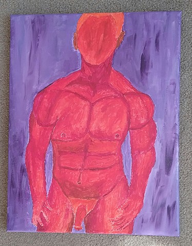 Red acrylic painting of a nude man by Christopher Stanton