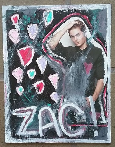 Mixed media homage to Zac Efron by Christopher Stanton