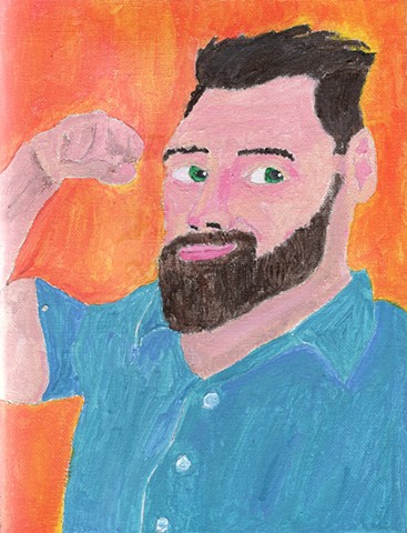 Acrylic portrait of a bearded muscle man by Christopher Stanton