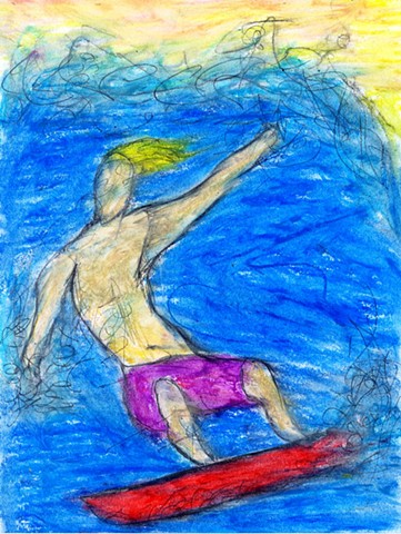 Oil pastel portrait of a surfer by Christopher Stanton