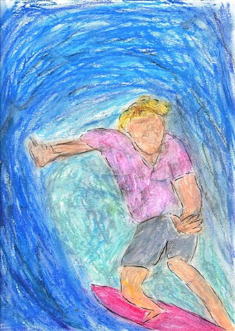 Oil pastel drawing of a surfer by Christopher Stanton