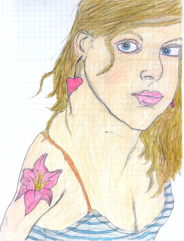 Drawing of a girl with a lily tattoo by Christopher Stanton