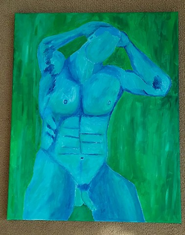 Blue acrylic painting of a nude man by Christopher Stanton