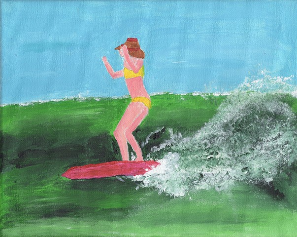 Acrylic painting of a female surfer by Christopher Stanton 
