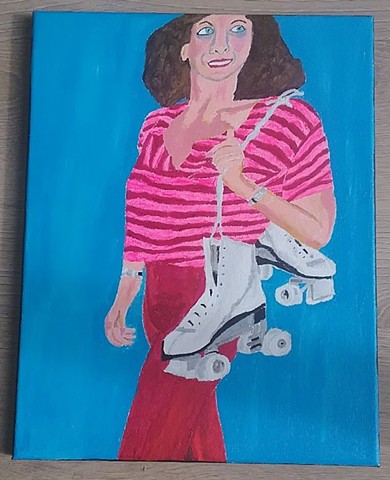 Acrylic portrait painting of a disco skating lady by Christopher Stanton