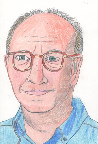 Colored pencil portrait of Jerry Saltz by Christopher Stanton 