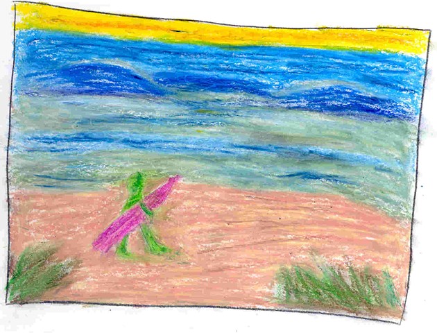 Oil Pastel drawing of a surfer by Christopher Stanton
