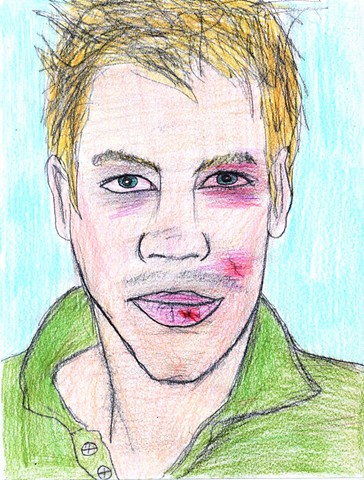 Colored pencil portrait drawing of a bruised young man by Christopher Stanton